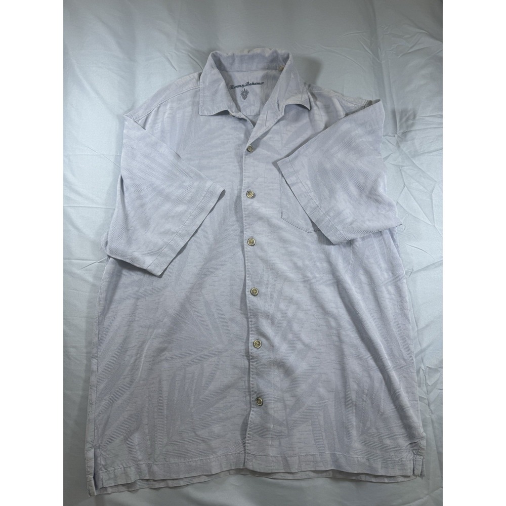 Tommy Bahama Men's Blue Silk Short Sleeve Hawaiian Button Up Shirt Size Large